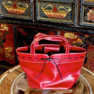 EGO Vintage Cherry Red Leather double strap satchel